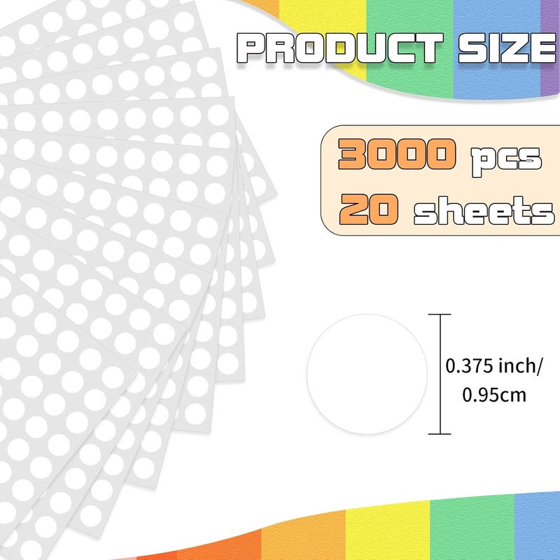 starboling Dot Stickers - 3/8 Inch White Circle Labels, 3000pcs Self-Adhesive Writable Color Coding Round Labels for Office, Classroom, Garage Sale - Image 2